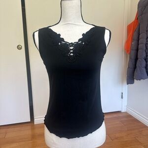 Black Floral Lace Top with Lettuce Trim